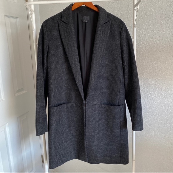 Theory Gray Elizabeth Glen Plaid Wool Blend Coat - Picture 4 of 11